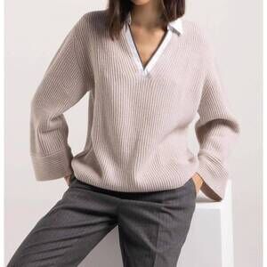 NEW PUROTATTO v neck pullover sweater in cream